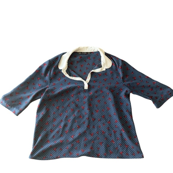 Zara Trafaluc Medium collared short sleeve paper crane print blouse navy blue - Picture 4 of 8